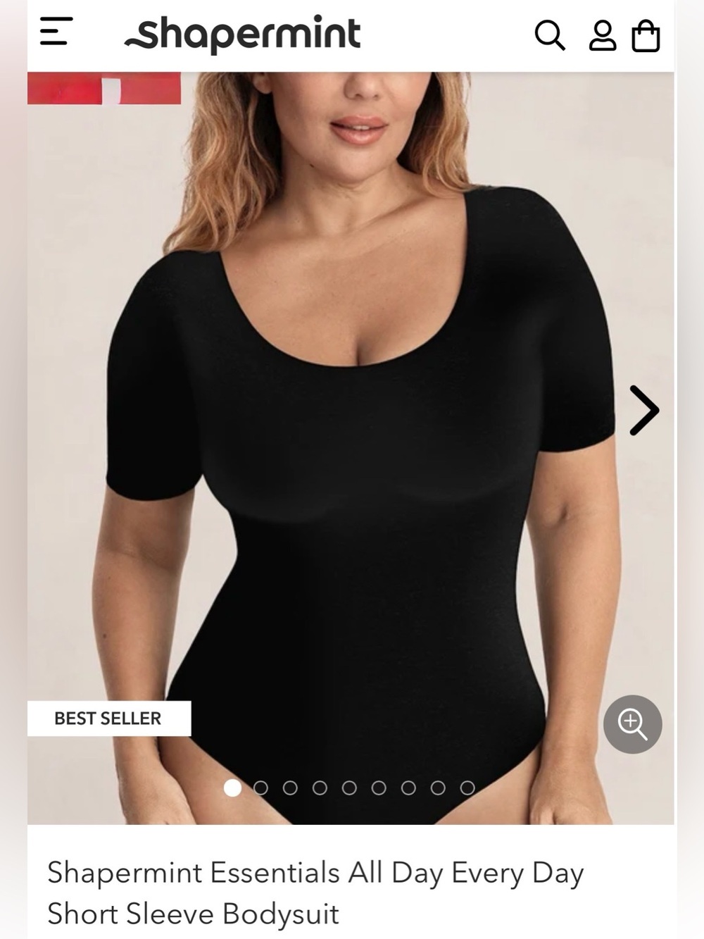 Shapermint Black Short-Sleeve Scoop-Neck Bodysuit
